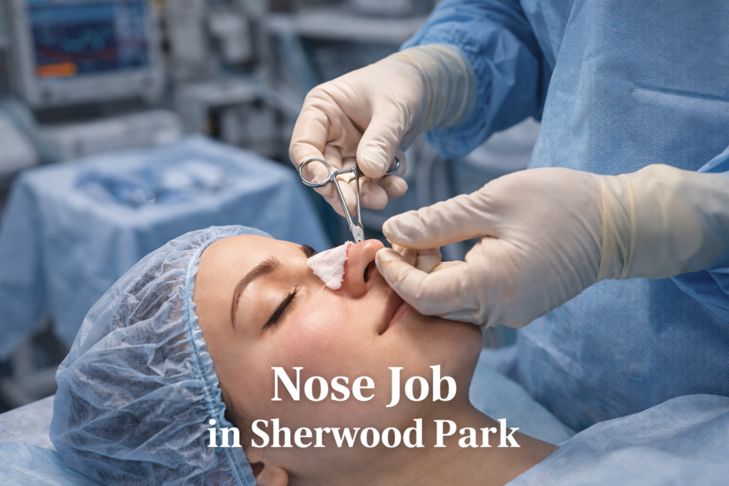 Nose job (rhinoplasty) procedure being performed by a cosmetic surgeon in Sherwood Park