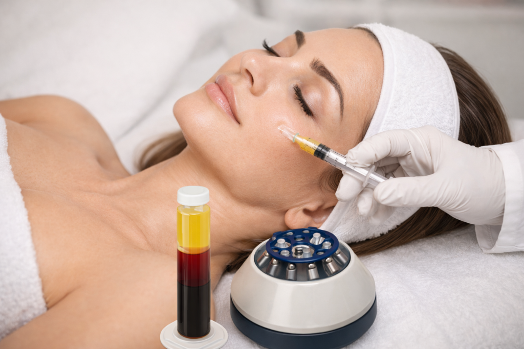 PRP facial treatment being performed with platelet rich plasma injection for skin rejuvenation